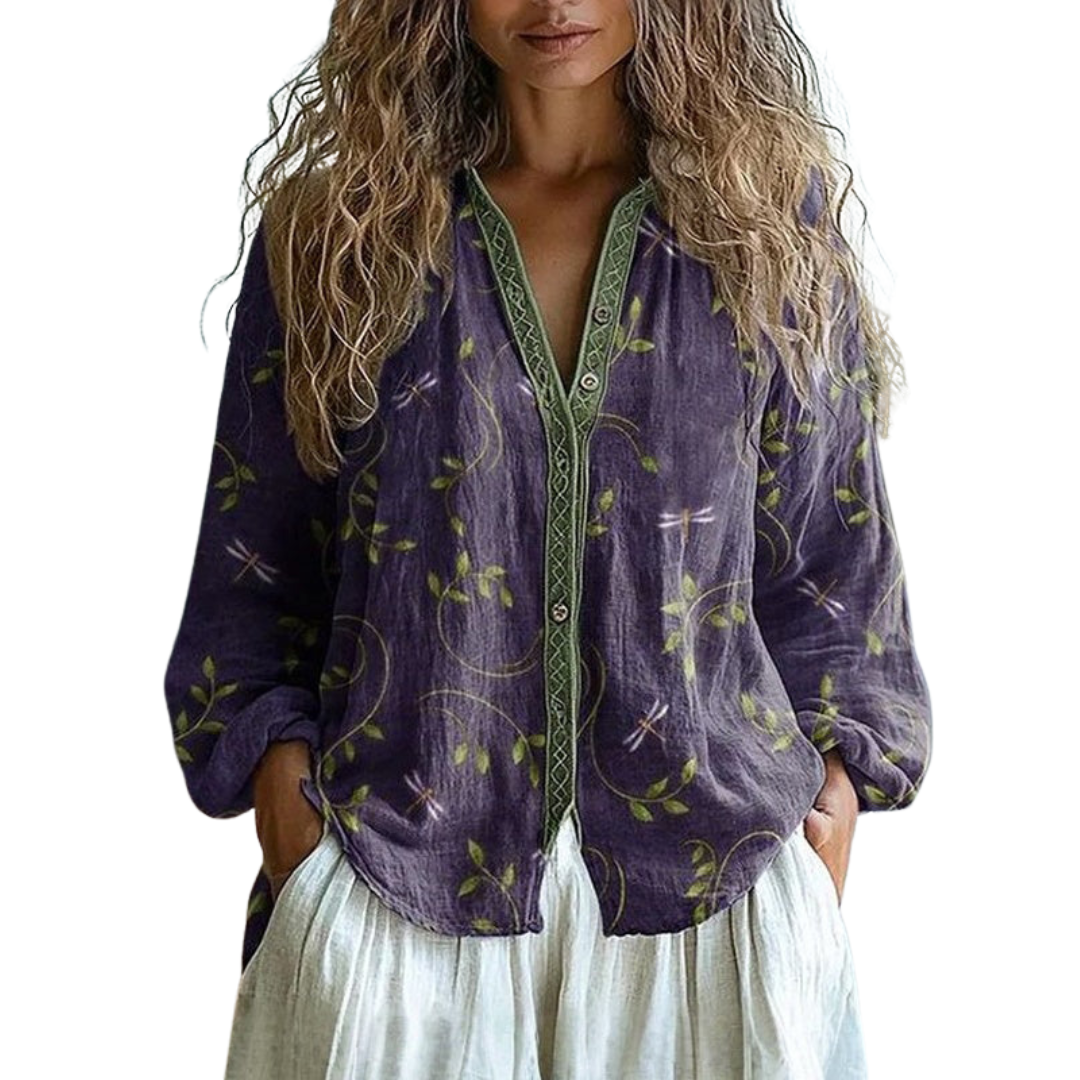 Luzia | Blusa Vintage con Estampado de Hojas