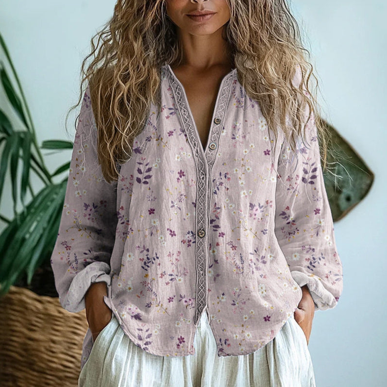 Luzia | Blusa Vintage con Estampado de Hojas